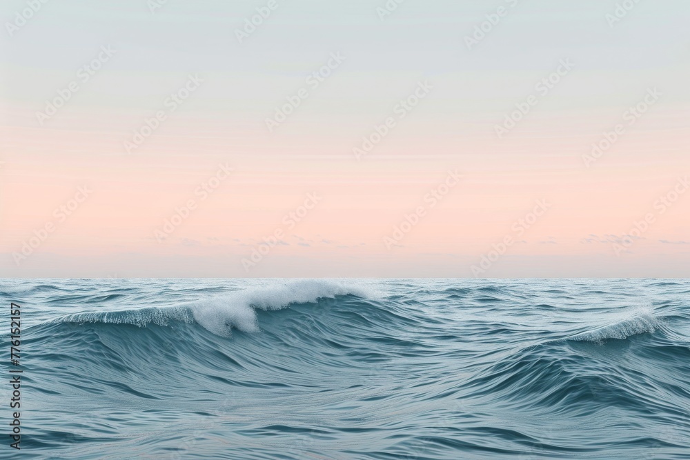 Fototapeta premium A powerful scene capturing the forceful crashing of waves onto a large body of water, A minimalist depiction of ocean waves under a pastel sky, AI Generated
