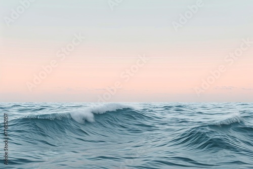 A powerful scene capturing the forceful crashing of waves onto a large body of water  A minimalist depiction of ocean waves under a pastel sky  AI Generated