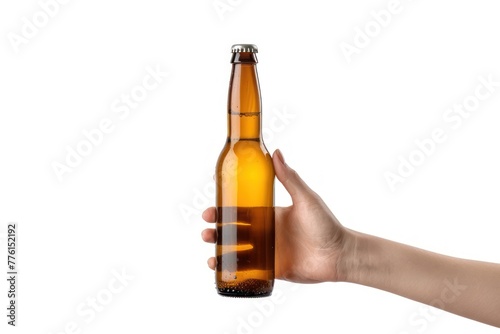 Hand Holding Beer Bottle Isolated, Drink Bottle in Hand on White