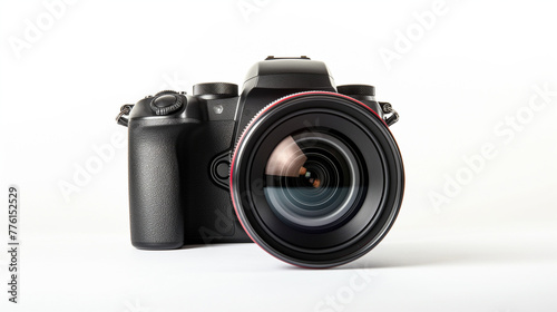 close up of digital camera and lens on white isolate background equipment gear of photographer for shutter a picture, aperture shutter focus as professional