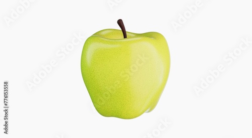 One Green Apple isolated on white background, healthy food concept, 3D rendering