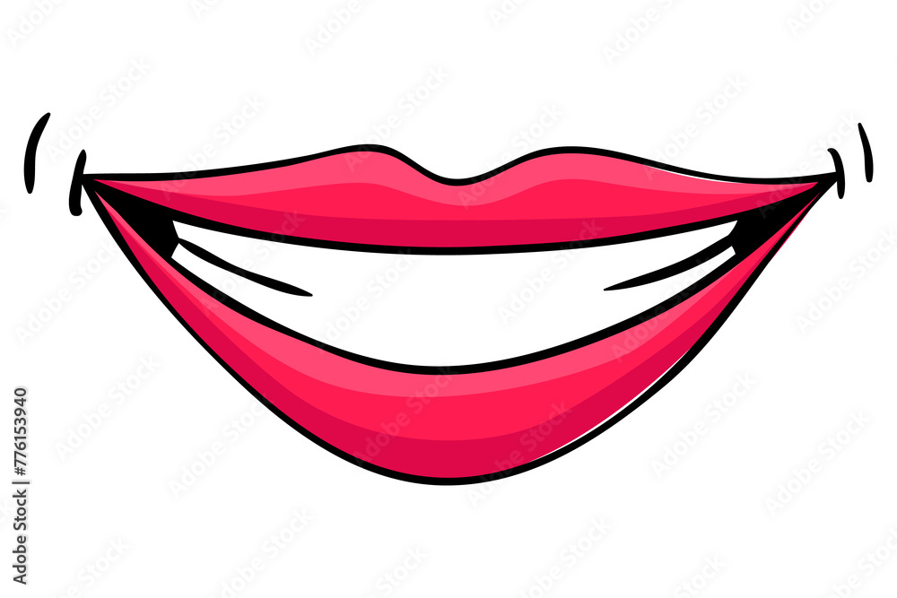Red lips female. Woman expressed emotion, beauty concept. Modern pop art style, flat design illustration Red lips female. Woman expressed emotion, beauty concept. Modern pop art style, flat design illustration