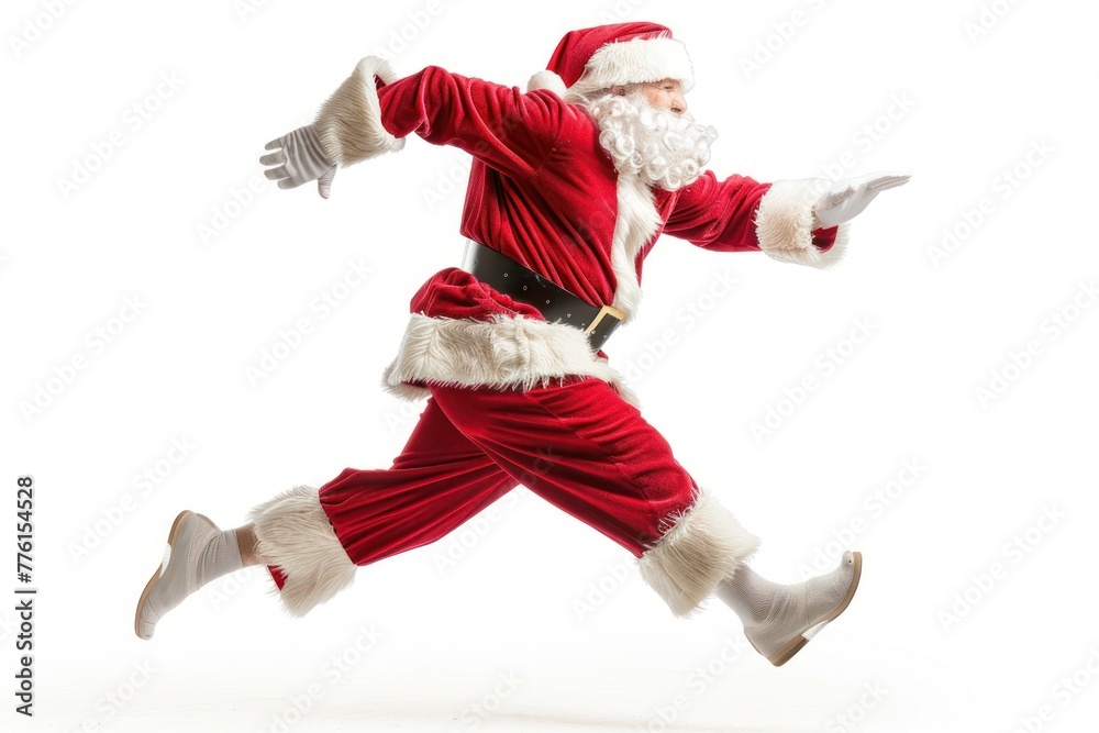 Running Santa Claus isolated on white background