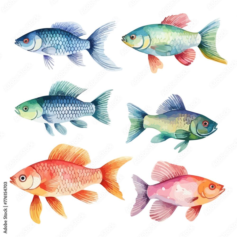 Watercolor painting of a fish, isolated on a white background, drawing clipart, Illustration Vector, Graphic Painting, design art, logo