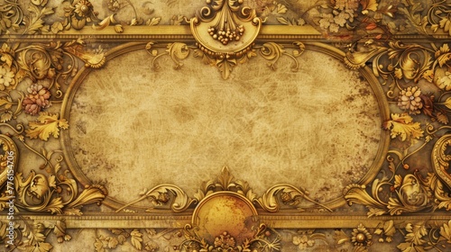 This frame features an antique golden finish with detailed floral and leaf patterns, echoing the grandeur of baroque and renaissance artistry.