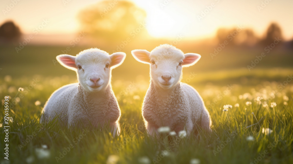 two little sheep or lambs on grass two little sheep or lambs on grass