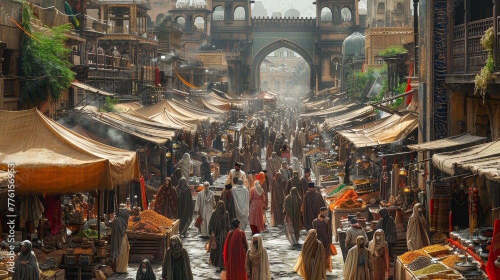Fototapeta premium Cultural Oasis: Delve into the Heart of Tradition and Flavors at a Historic Market