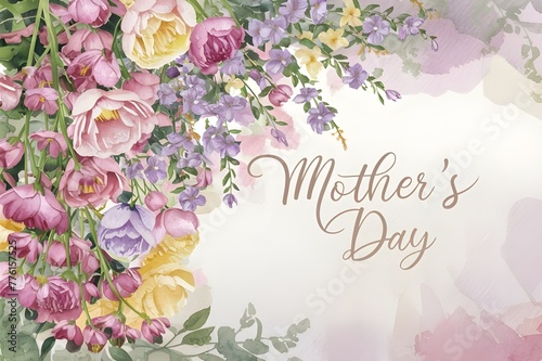 background for Mother's Day featuring an array of blooming flowers cascading gracefully along the left side.