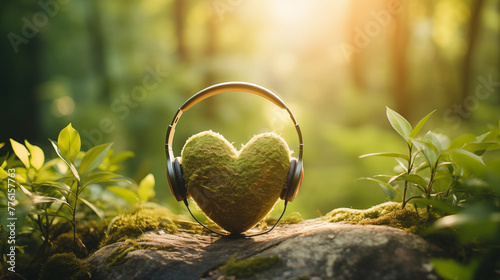 Listen sounds from nature, Listening Earth, Love nature conservation concept.