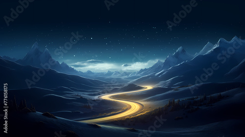 Night road with mountains