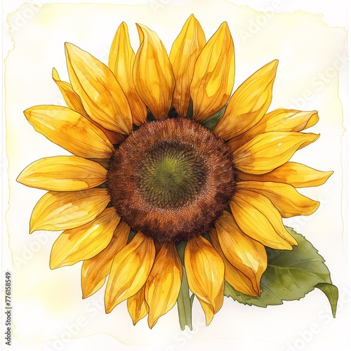 Bold yellow petals and a brown center characterize this watercolor sunflower clipart. photo