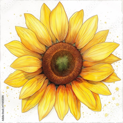 Bold yellow petals and a brown center characterize this watercolor sunflower clipart. photo