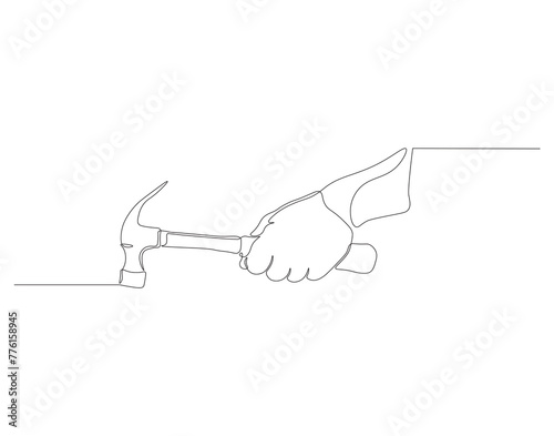 Continuous one line drawing of hammer. One line of hammer. Carpentry concept continuous line art. Editable outline.