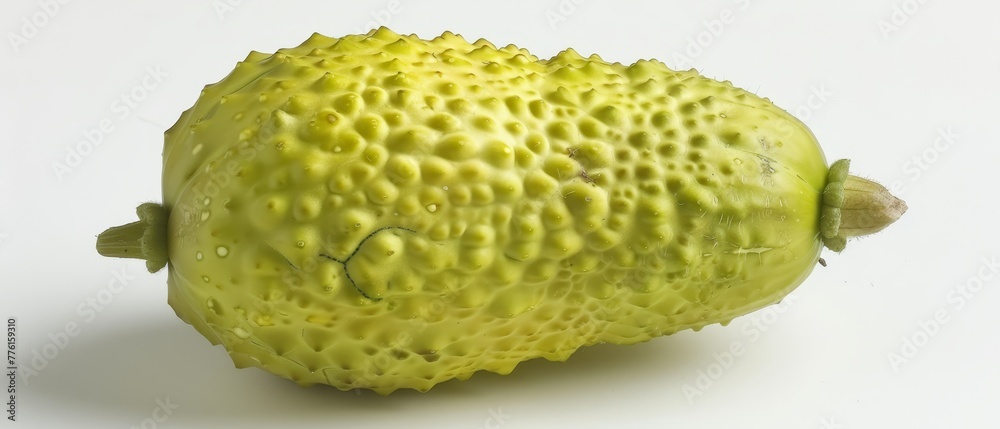 A kiwi fruit, closely framed, sits on a pristine white background with dewdrops gracefully adorning its peak A kiwi fruit, closely framed, sits on a pristine white background with dewdrops gracefully adorning its peak