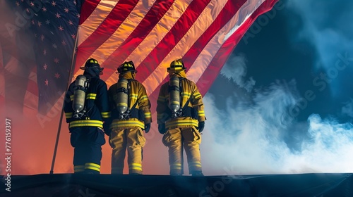 Firefighters Raising the American Flag