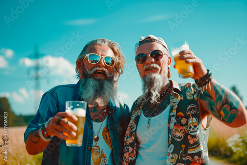 Summer Vibes: Tattooed Middle-Aged Men Rocking Out at Outdoor Hard Rock Festival