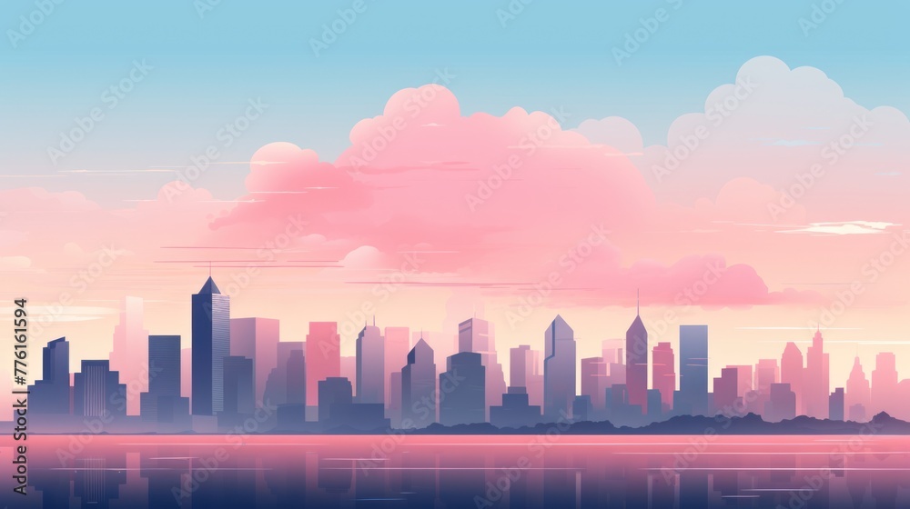 Vector illustration of city skyline with skyscrapers.