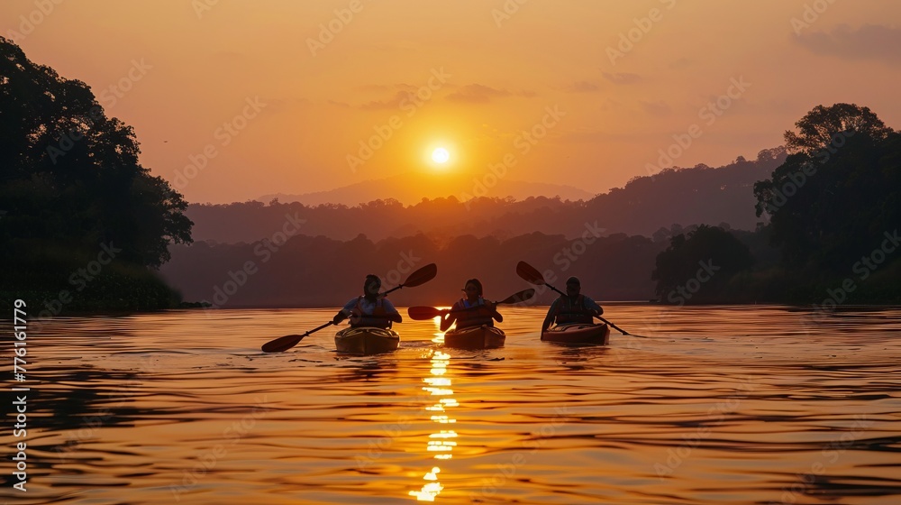 Sunset Kayaking Trip Among Friends