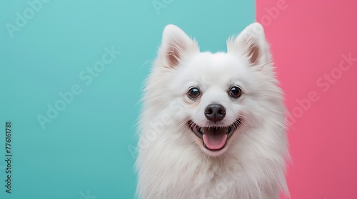 a funny Japanese Spitz dog on colored background © Rosie