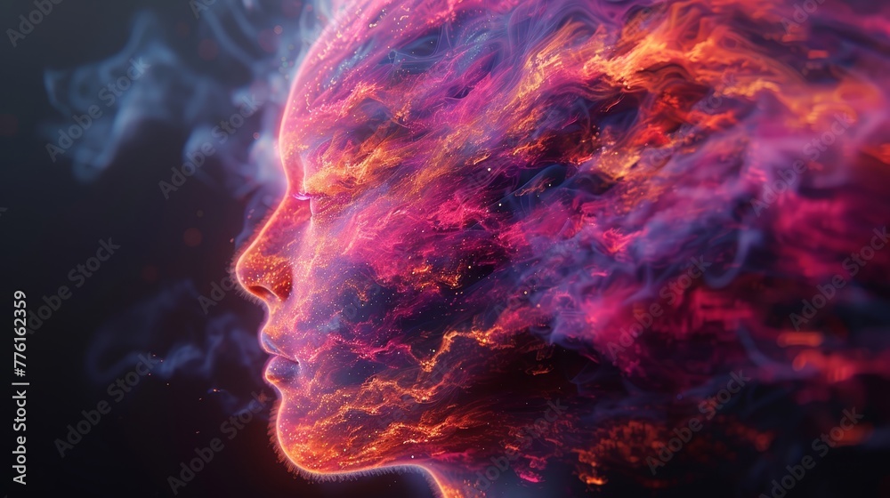   A tight shot of a face engulfed in smoke billowing from one side