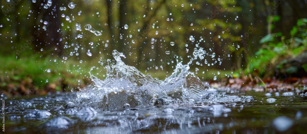 Fototapeta premium A splash of water in a forest stream