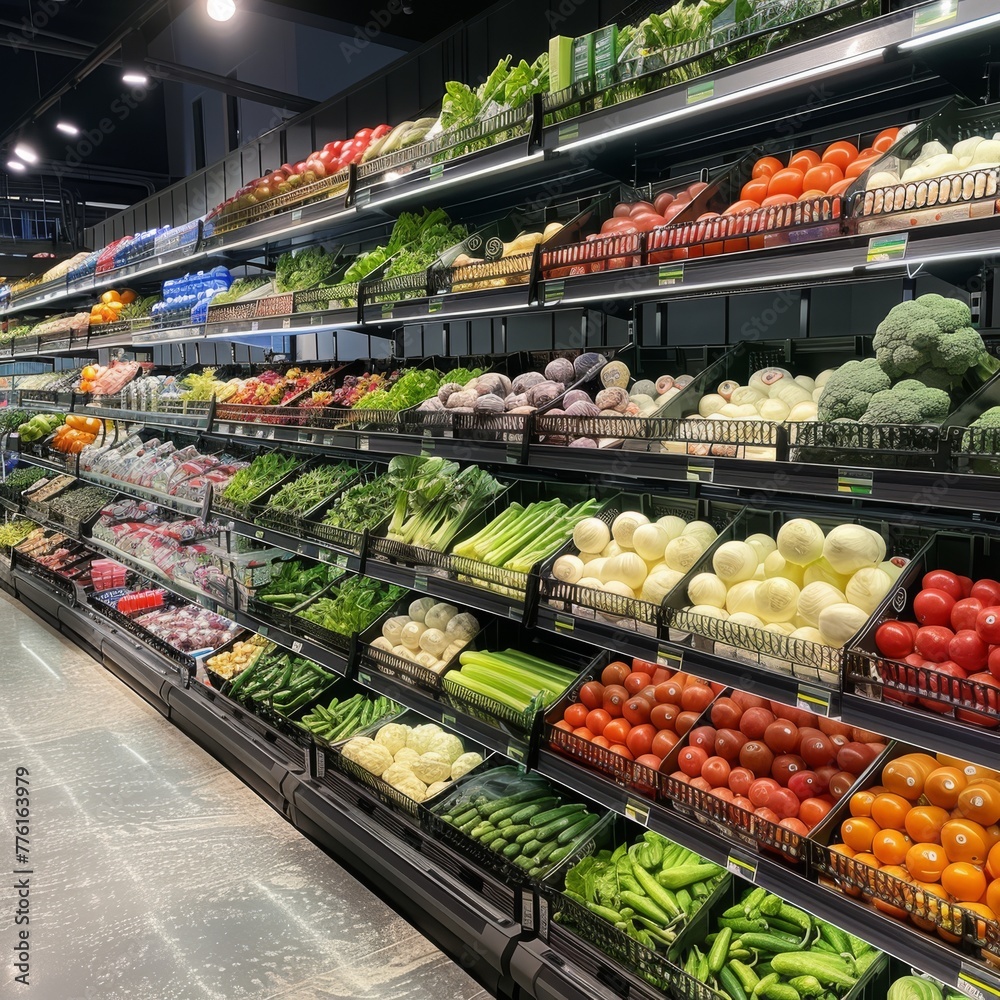 Fresh produce in a well-organized grocery store