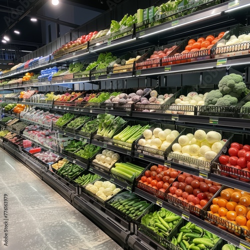 Fresh produce in a well-organized grocery store
