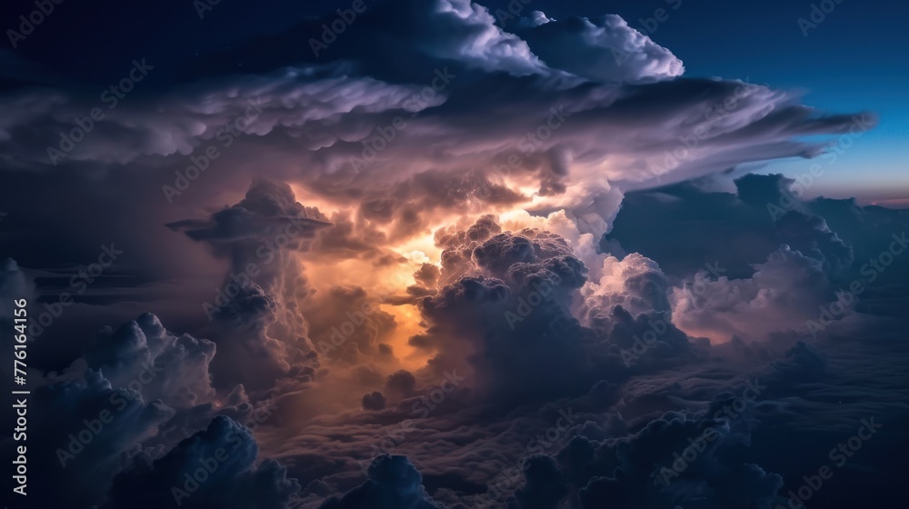 Aerial view of lightning strike in cloud.