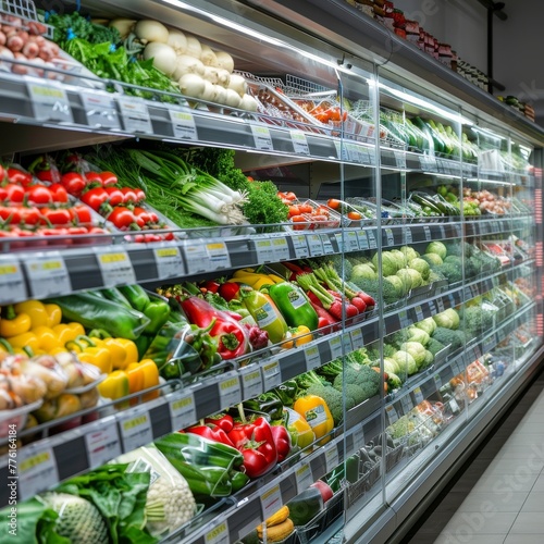 Fresh produce displayed in supermarket refrigerator aisle © Stockules