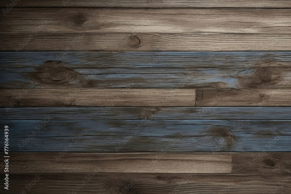 Fototapeta premium Brown and blue and white old dirty wood wall wooden plank board texture background with grains and structures