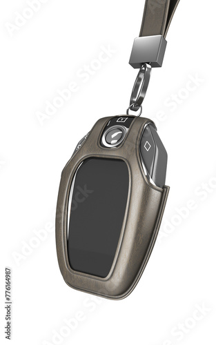 Car remote control key in lather case realistic 3d render on white