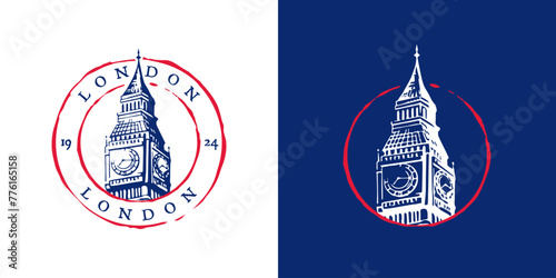 London Big Ben logo. Landmark seal logo. Modern and Vintage England, Britain, UK icon