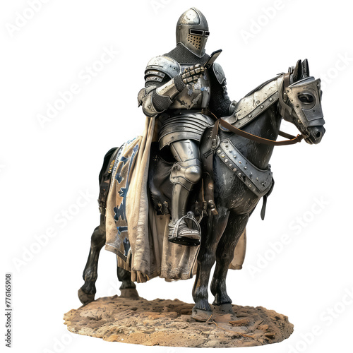 A medieval knight in armor texting on an old flip phone, his horse sculpted from WiFi routers. isolated on white background or transparent background, die-cut, png cutout