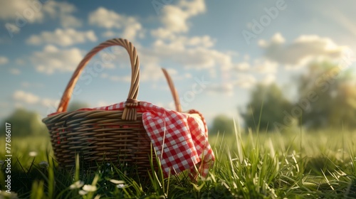 A Picnic Basket on Sunny Grass