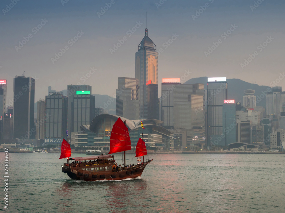 China, Hong Kong, Island waterfront junk convention centre