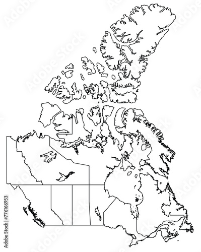 Outline of the map of Canada with regions