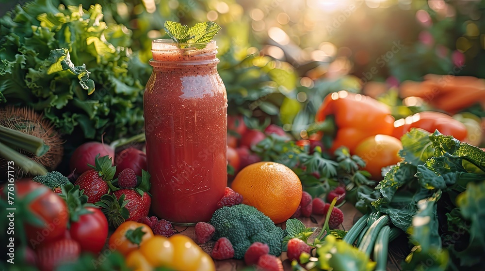 Afternoon garden maintenance break featuring garden-fresh vegetable smoothies and rustic, farm-style snacks, solid color background, 4k, ultra hd Afternoon garden maintenance break featuring garden-fresh vegetable smoothies and rustic, farm-style snacks, solid color background, 4k, ultra hd