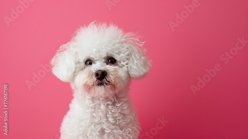 beautiful bichon dog against pink background