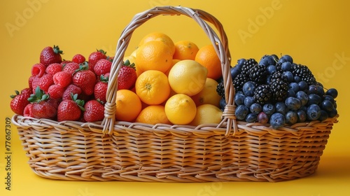 Basket filled with fresh  seasonal fruits  promoting natural  sweet treats  solid color background  4k  ultra hd