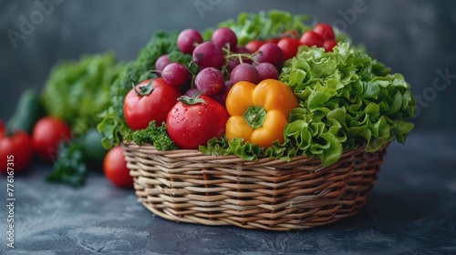 Basket filled with freshly harvested vegetables  symbolizing organic and healthy living  solid color background  4k  ultra hd