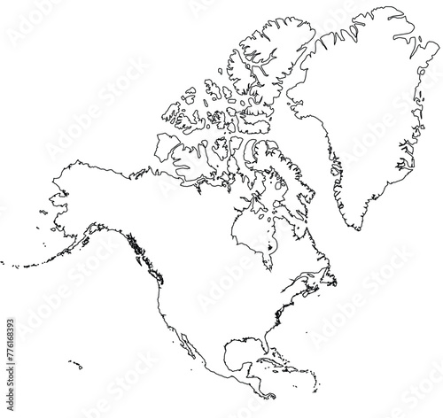 Outline of the map of North America Continent with regions