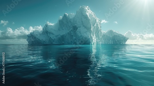 Iceberg floating in the ocean, a powerful symbol of fresh water and natural reservoirs of hydration, solid color background, 4k, ultra hd photo