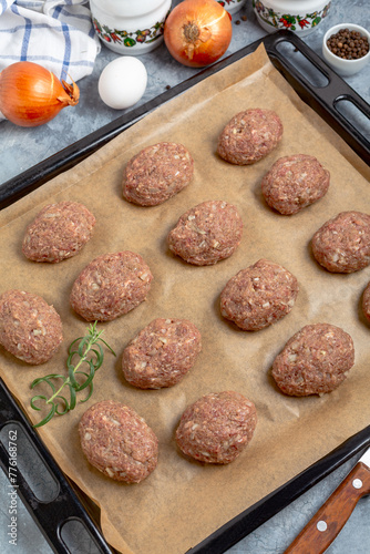 Cutlets made from raw minced meat before baking.