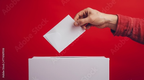 Hand drops a voting envelope ballot in box in vote