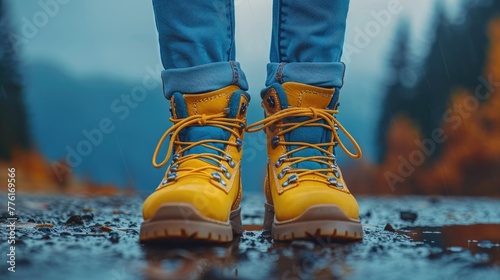 Woman lacing up hiking boots, symbolizing adventure and readiness, solid color background, 4k, ultra hd