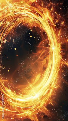 Golden swirl on a dark background. The concept of energy and the power of the fire element.