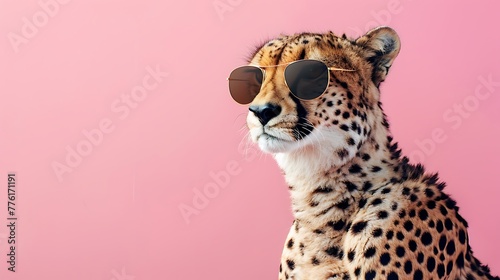 Cheetah in sunglasses on pink background © Rosie