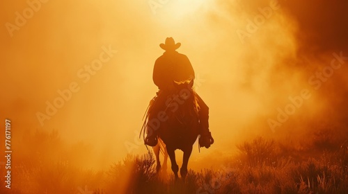 Cowboy on horseback in wild rugged field. © rabbit75_fot