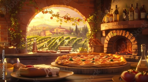 Against the backdrop of a charming Italian countryside, a quaint trattoria showcases a hand-drawn cartoon pizza as its culinary masterpiece. © Ayesha