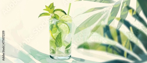 Artistic rendering of a mojito cocktail  with fresh mint and lime  in summer s full bloom